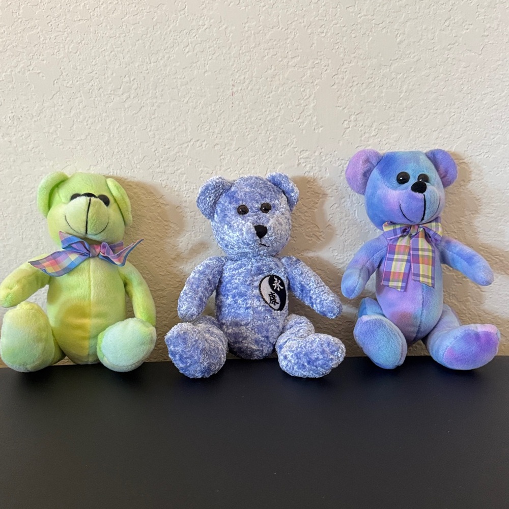 Tie-Dye Purple Cuddly Bear Plush with Plaid Bow